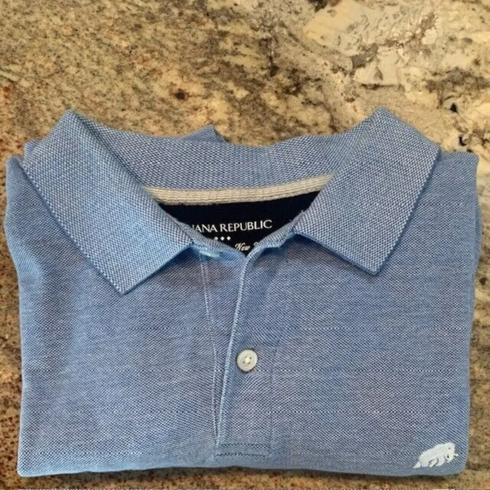 Banana Republic Polo Shirt Mens L Short‎ Sleeve Blue Collared Light Blue w/Logo